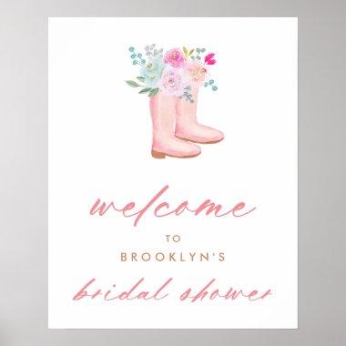 Pink Rain Boots & Flowers Bridal Shower Welcome Poster