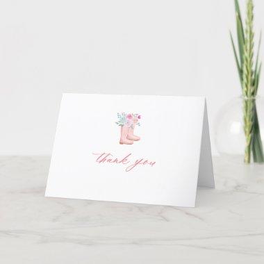 Pink Rain Boots & Flowers Folded Bridal Shower Thank You Invitations