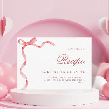 Pink Ribbon Bow Bridal Shower Recipe Request Enclosure Invitations