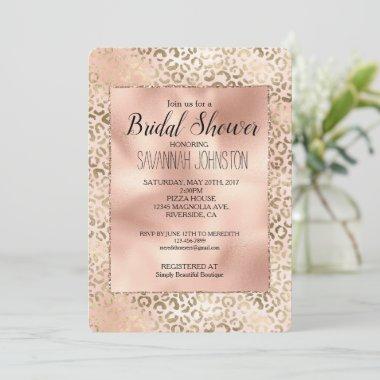 Pink Rose Blush Gold Leopard Animal Print Invitations