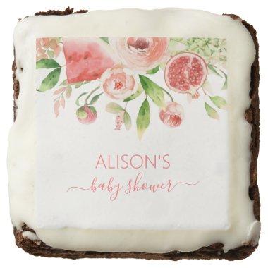 Pink Rose Floral Greenery Girl Baby Shower Party Brownie