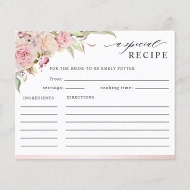 Pink, Rose Gold Floral Bridal Shower Recipe Invitations