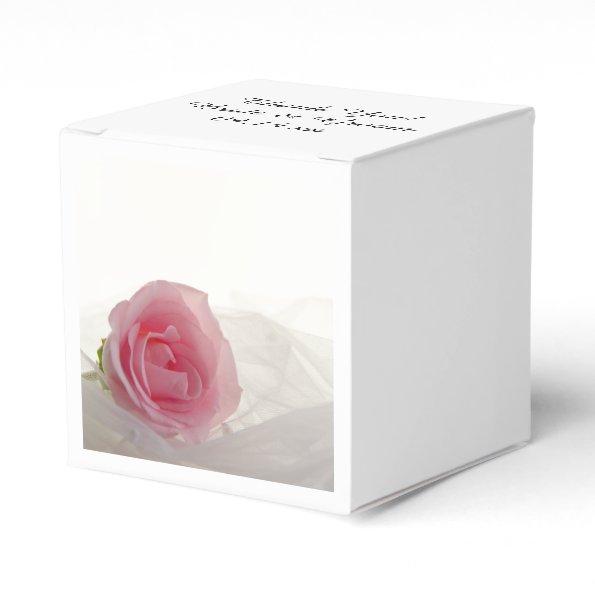 Pink Rose on White Wedding Favor Box