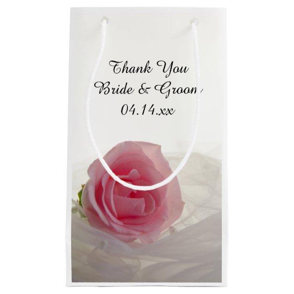 Pink Rose on White Wedding Thank You Small Gift Bag