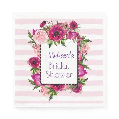 Pink Rose & Poppy Floral Bouquet Bridal Shower Napkins