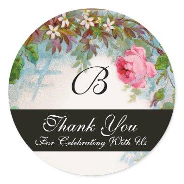 PINK ROSES AND JASMINE FLOWERS Thank You Classic Round Sticker