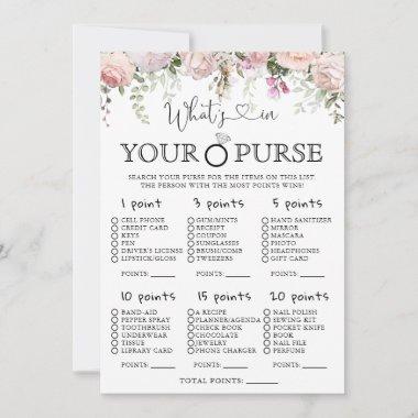 Pink Roses What's In Your Purse Bridal Shower Game Invitations