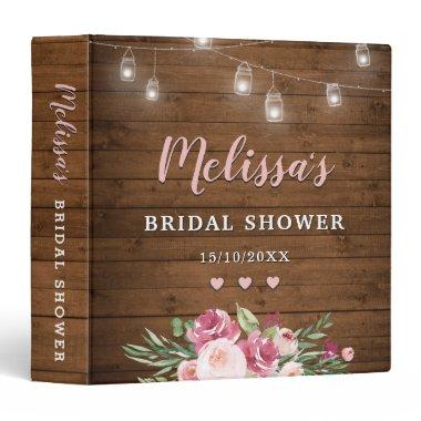 Pink Rustic Bridal Shower Memory Keepsake Album 3 Ring Binder