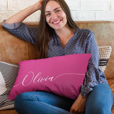 Pink Shimmer White Elegant Calligraphy Script Name Lumbar Pillow