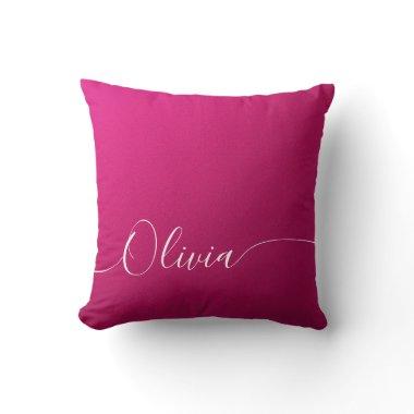 Pink Shimmer White Elegant Calligraphy Script Name Throw Pillow