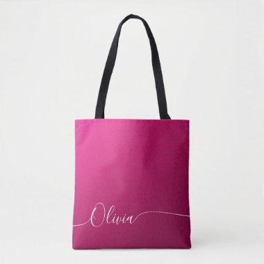 Pink Shimmer White Elegant Calligraphy Script Name Tote Bag