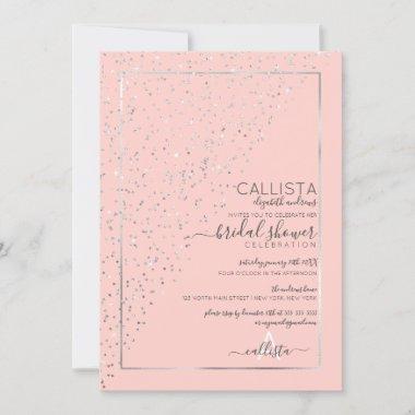 Pink Silver Glitter Diagonal Bridal Shower Invitations