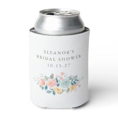 Pink Teal Watercolor Floral Bridal Shower Custom Can Cooler