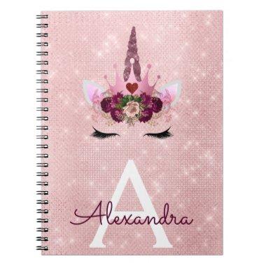 Pink Unicorn Sparkle Princess Monogram Name Notebook