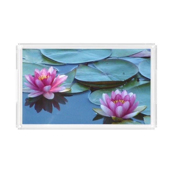 Pink Water Lilies Acrylic Tray