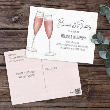 Pink Watercolor Brunch and Bubbly Bridal Shower PostInvitations