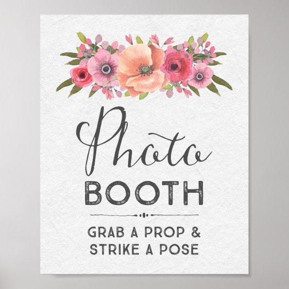 Pink Watercolor Floral Photo Booth Wedding Sign