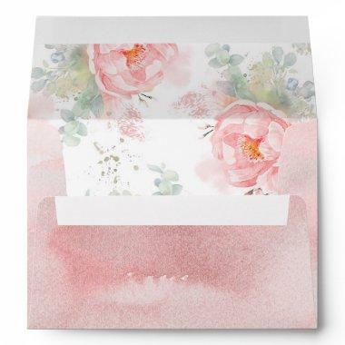 Pink Watercolor Flowers Elegant Soft Pastel Envelope