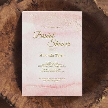 Pink Watercolor Gold Type Bridal Shower Invitations