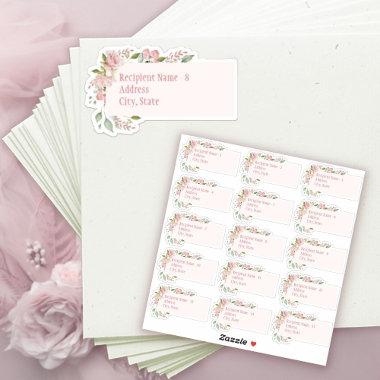 Pink Watercolor Roses Bridal Shower Mailing Labels