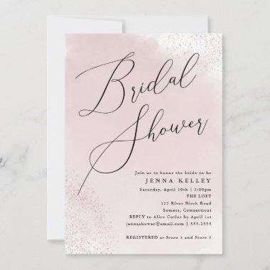 Pink Watercolor Splash, Minimalist Bridal Shower Invitations