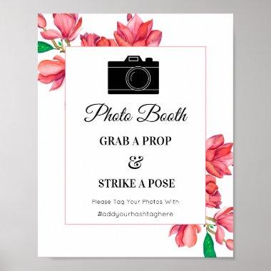 Pink White Photo Booth Floral Sign Poster