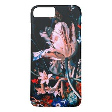 PINK WHITE TULIPS COLORFUL FLOWERS IN BLACK Floral iPhone 8 Plus/7 Plus Case