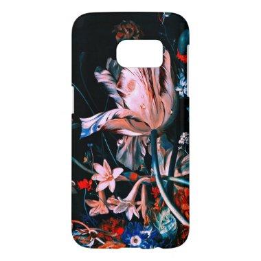 PINK WHITE TULIPS COLORFUL FLOWERS IN BLACK Floral Samsung Galaxy S7 Case
