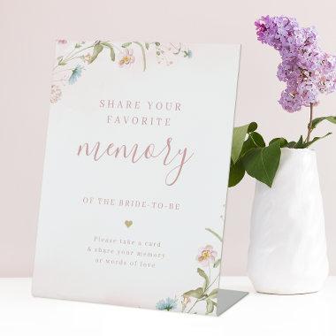 Pink wildflower boho share a memory bridal shower pedestal sign