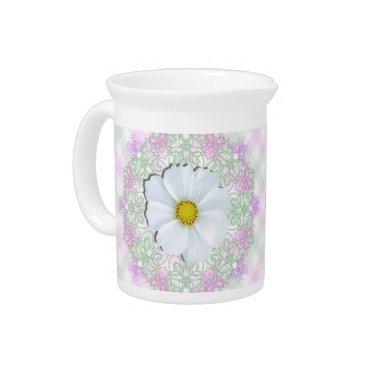 Pitcher - White Cosmos on Lace & Lattice