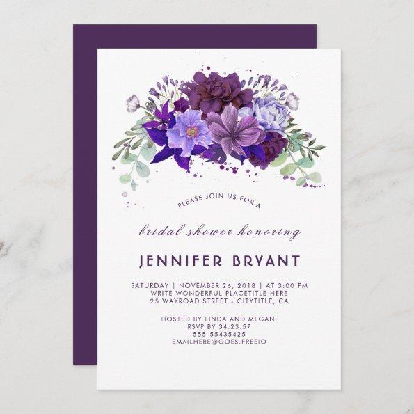 Plum Violet Purple Floral Elegant Bridal Shower Invitations