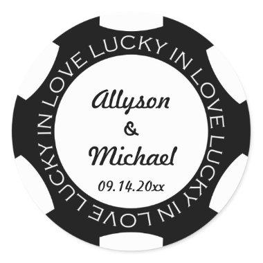 Poker chip lucky in love wedding favor label black