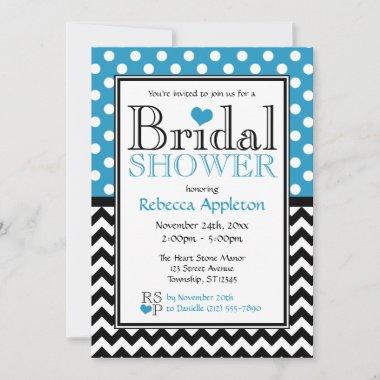 Polka Dot Blue & Chevron Bridal Shower Invitations