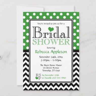 Polka Dot Green & Chevron Bridal Shower Invitations