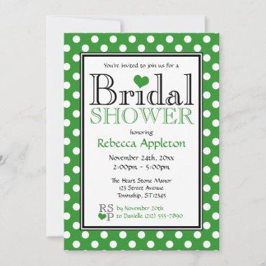Polka Dot Green Heart Bridal Shower Invitations