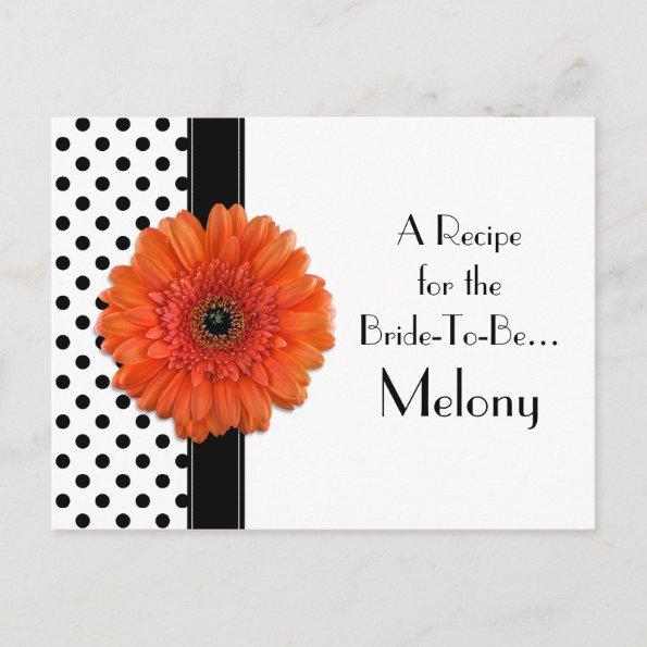 Polka Dot Orange Daisy Recipe Invitations for the Bride
