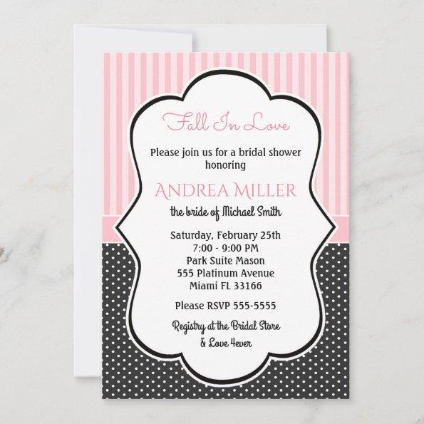 Polka Dot Pink Stripes Bridal Shower Party Invite