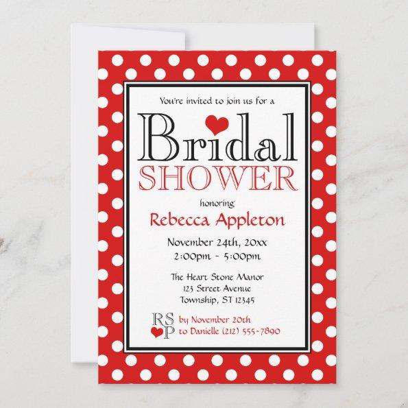 Polka Dot Red Heart Bridal Shower Invitations