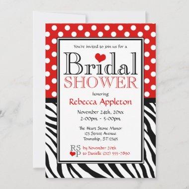 Polka Dot Red & Zebra Print Bridal Shower Invitations