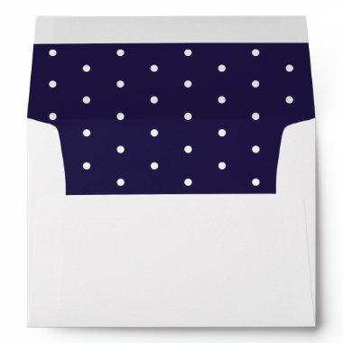 Polka Dots Pattern Wedding Invitations Navy Blue Envelope