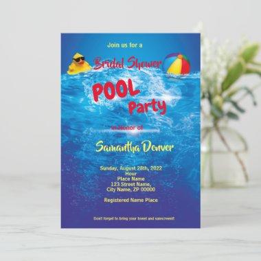 Pool Party Summer Bridal Shower Invitations