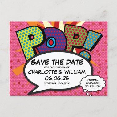 POP Save the Date Fun Retro Comic Book Pop Art Invitation PostInvitations