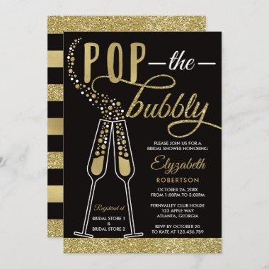 Pop The Bubbly Bridal Shower Invite, Faux Gold Invitations