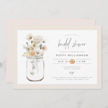 POPPY Rustic Wildflower Mason Jar Bridal Shower Invitations