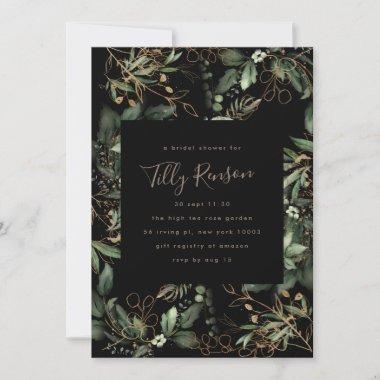 Premium Black Botanical Succulent Bridal Shower Invitations