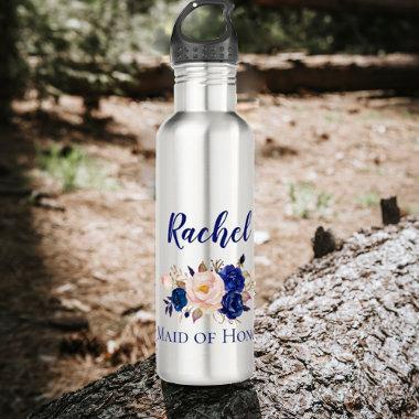 Pretty Blue Peach Floral Wedding Maid Of Honor Stainless Steel Water Bottle