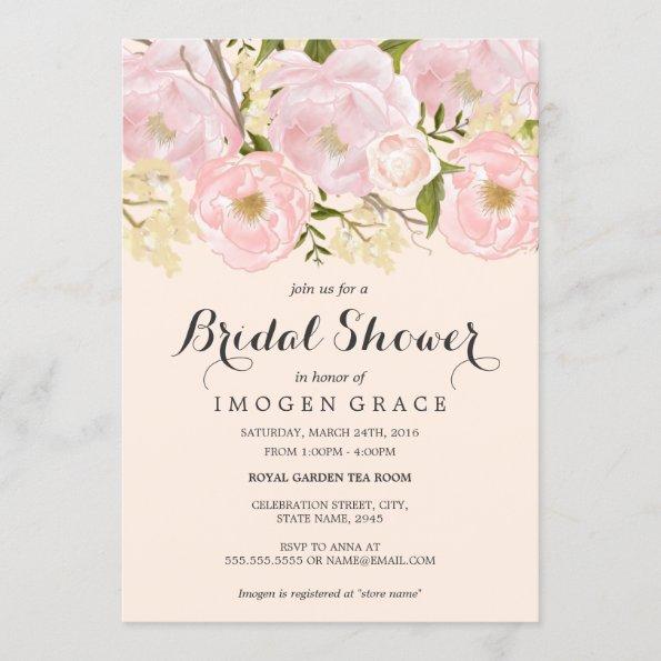Pretty Blush Pink Floral Bridal Shower Invitations