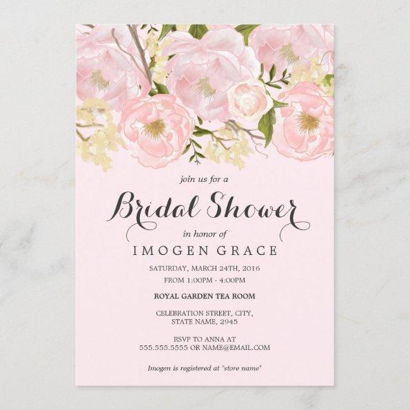 Pretty Blush Pink Floral Bridal Shower Invite