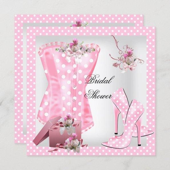 Pretty Bridal Shower White Pink Corset Polka Dots Invitations