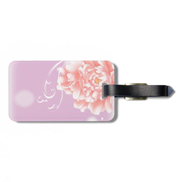 pretty girly spring watercolor floral pink peony luggage tag